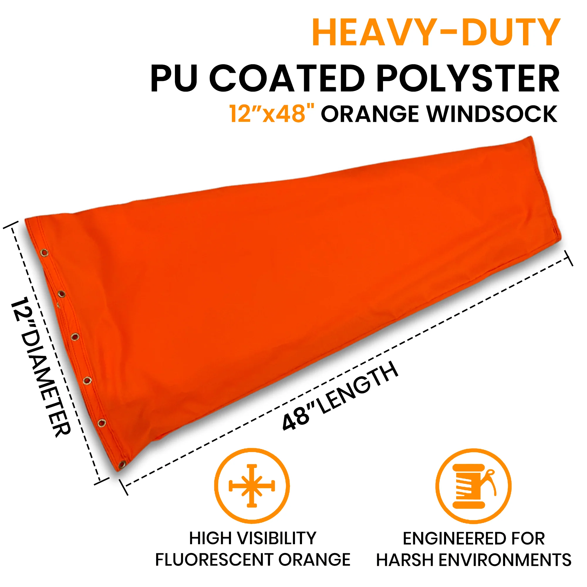 Orange Airport Windsock - Heavy Duty- FAA Compliant 3